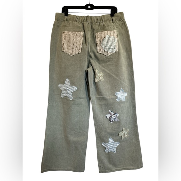 POL Olive Green Wide-Leg Pants with Beautiful Embroidery and Patchwork - Picture 6 of 8